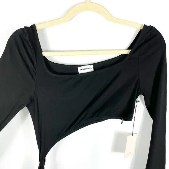Superdown Lola Cut Out Dress Black Jersey Long Sleeve Square Neck‎ Sz XS - Picture 4 of 9